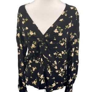 Sophie Rue Black Floral Twist-Front Blouse